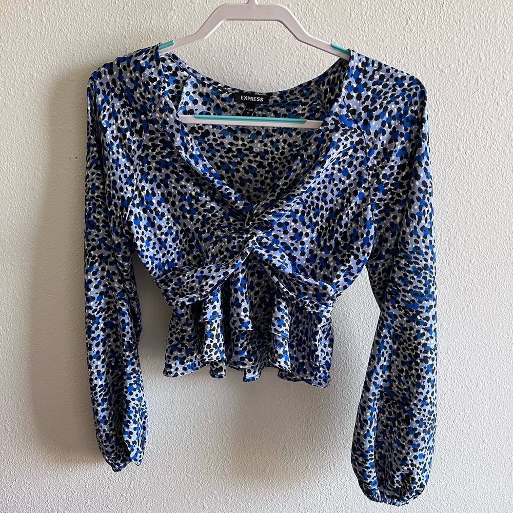 Express Leopard Print Faux Wrap Peplum Top Size Extra Small